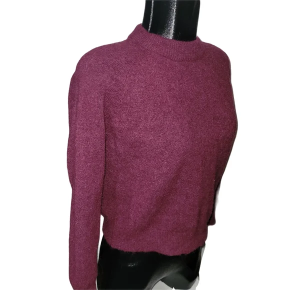 Zara Burgundy Wool Alpaca Blend Knit Crewneck Sweater Size S - Picture 2 of 7